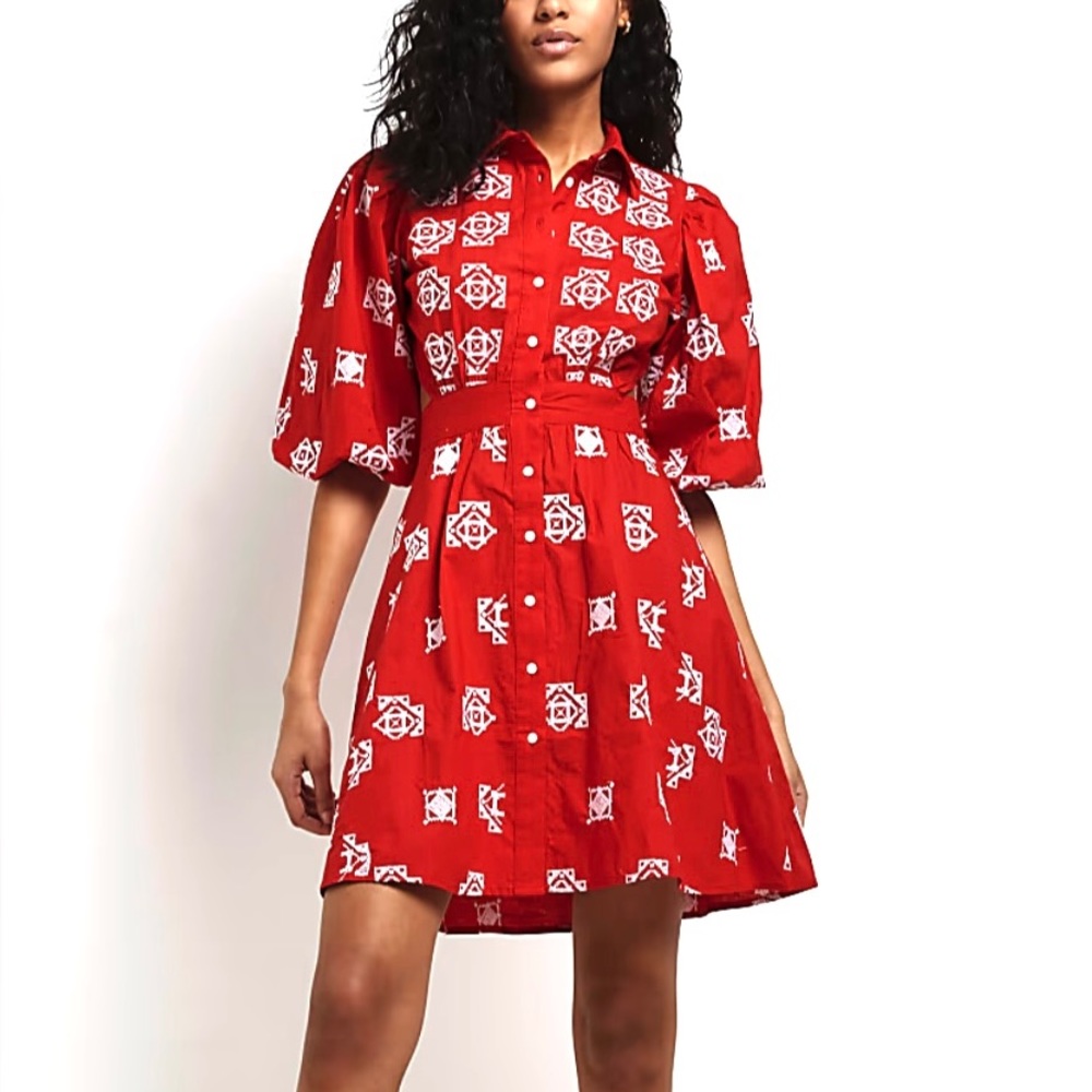 🌸 River Island Women’s Dress | Red Embroidered Mini Shirt dress